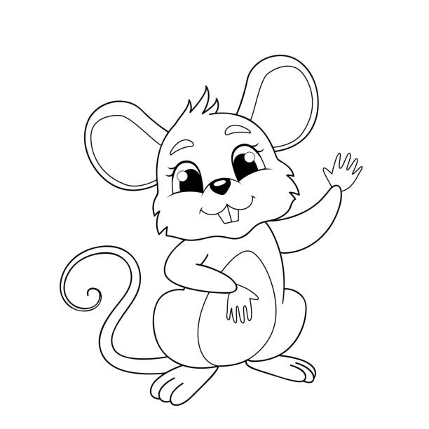 Coloring book smiling rat waving at us
